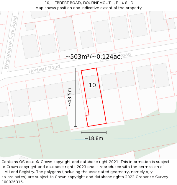 10, HERBERT ROAD, BOURNEMOUTH, BH4 8HD: Plot and title map