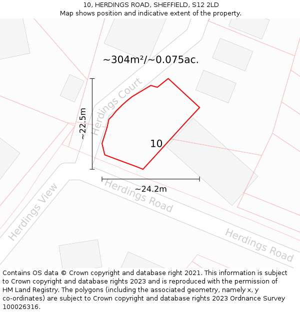 10, HERDINGS ROAD, SHEFFIELD, S12 2LD: Plot and title map