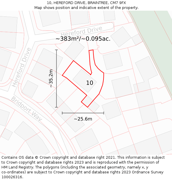 10, HEREFORD DRIVE, BRAINTREE, CM7 9FX: Plot and title map
