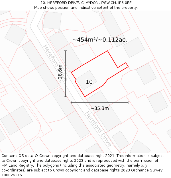 10, HEREFORD DRIVE, CLAYDON, IPSWICH, IP6 0BF: Plot and title map