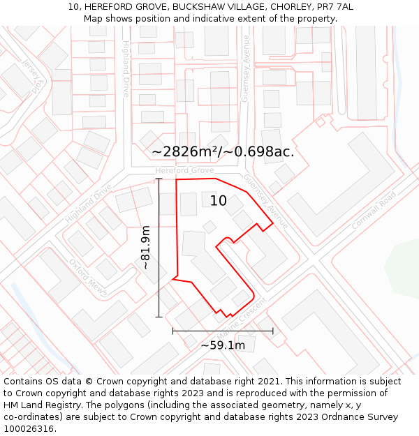 10, HEREFORD GROVE, BUCKSHAW VILLAGE, CHORLEY, PR7 7AL: Plot and title map