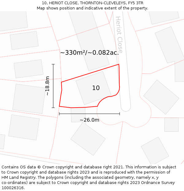 10, HERIOT CLOSE, THORNTON-CLEVELEYS, FY5 3TR: Plot and title map