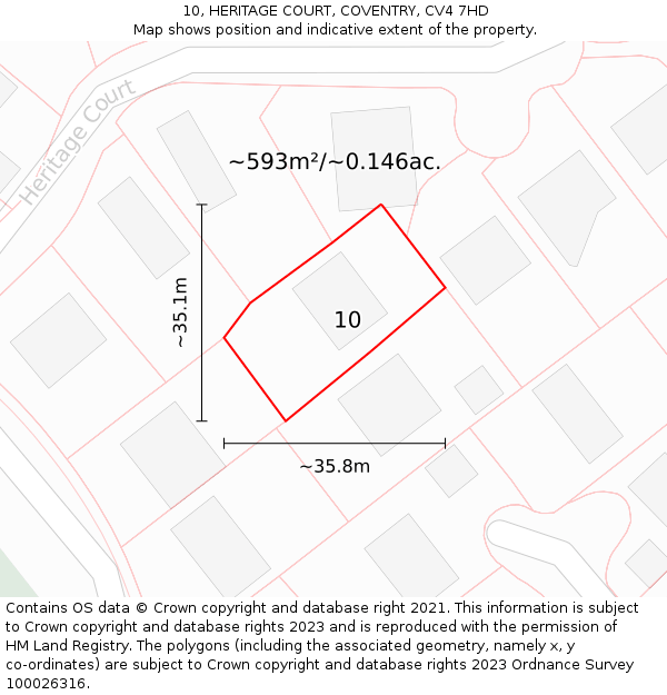 10, HERITAGE COURT, COVENTRY, CV4 7HD: Plot and title map