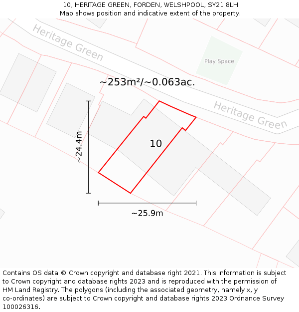 10, HERITAGE GREEN, FORDEN, WELSHPOOL, SY21 8LH: Plot and title map