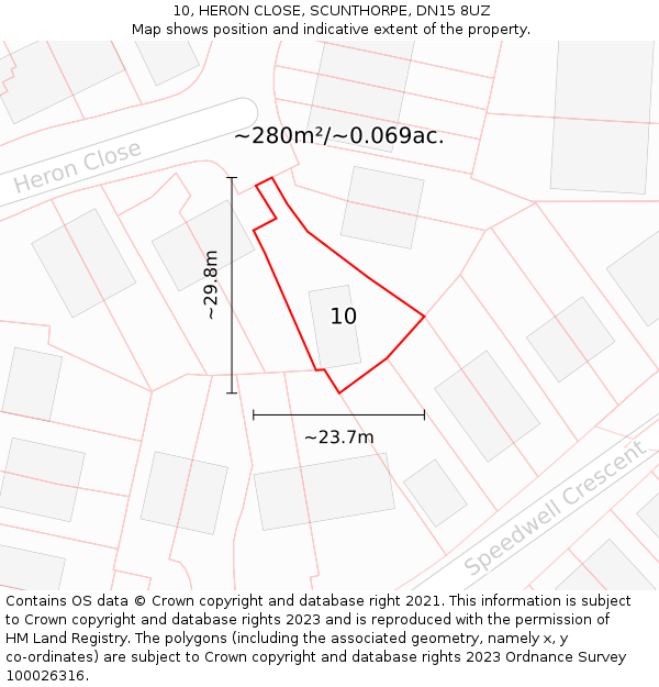 10, HERON CLOSE, SCUNTHORPE, DN15 8UZ: Plot and title map