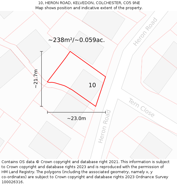 10, HERON ROAD, KELVEDON, COLCHESTER, CO5 9NE: Plot and title map