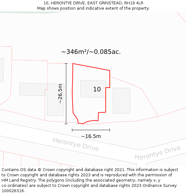 10, HERONTYE DRIVE, EAST GRINSTEAD, RH19 4LR: Plot and title map