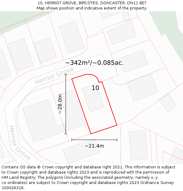 10, HERRIOT GROVE, BIRCOTES, DONCASTER, DN11 8ET: Plot and title map