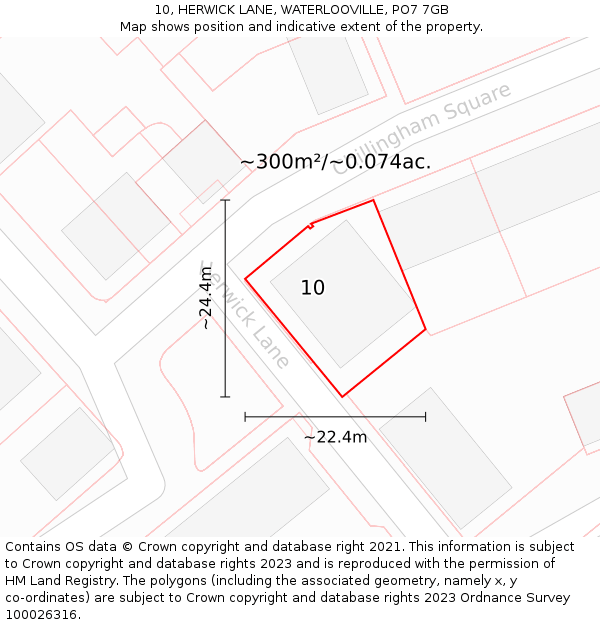 10, HERWICK LANE, WATERLOOVILLE, PO7 7GB: Plot and title map