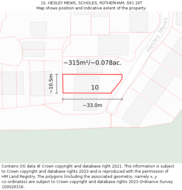 10, HESLEY MEWS, SCHOLES, ROTHERHAM, S61 2XT: Plot and title map