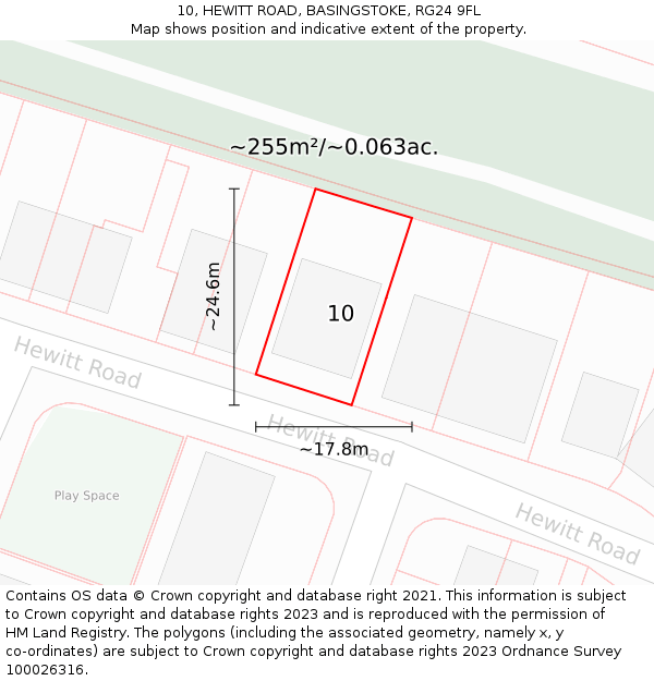 10, HEWITT ROAD, BASINGSTOKE, RG24 9FL: Plot and title map