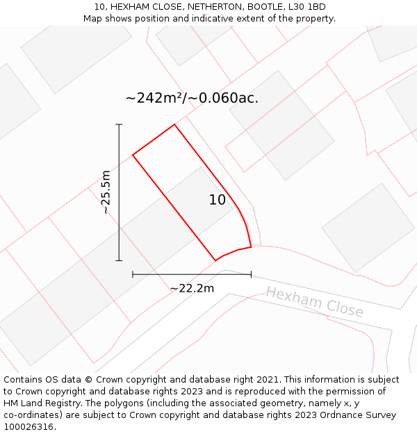 10, HEXHAM CLOSE, NETHERTON, BOOTLE, L30 1BD: Plot and title map