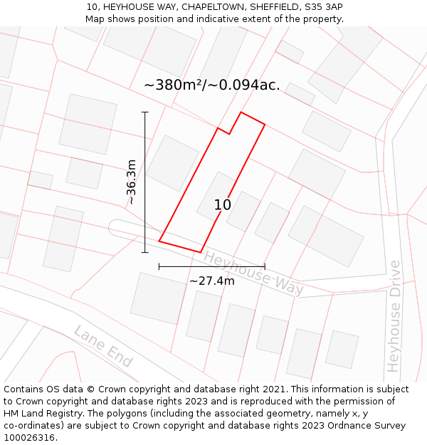 10, HEYHOUSE WAY, CHAPELTOWN, SHEFFIELD, S35 3AP: Plot and title map