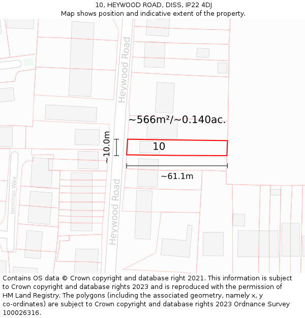 10, HEYWOOD ROAD, DISS, IP22 4DJ: Plot and title map