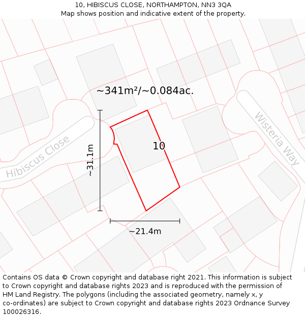 10, HIBISCUS CLOSE, NORTHAMPTON, NN3 3QA: Plot and title map