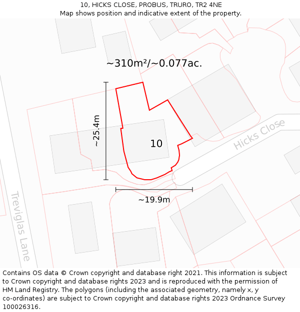 10, HICKS CLOSE, PROBUS, TRURO, TR2 4NE: Plot and title map