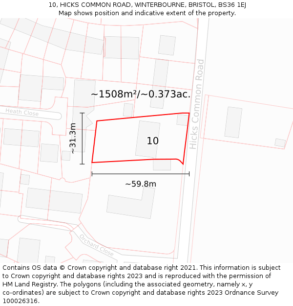 10, HICKS COMMON ROAD, WINTERBOURNE, BRISTOL, BS36 1EJ: Plot and title map