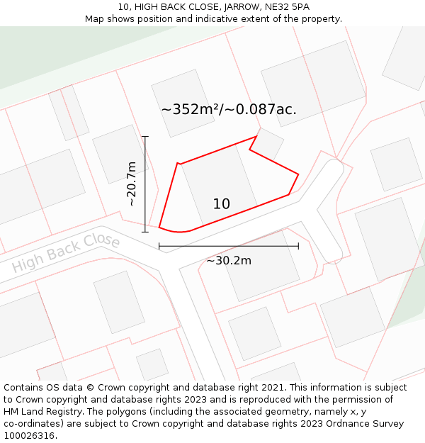 10, HIGH BACK CLOSE, JARROW, NE32 5PA: Plot and title map