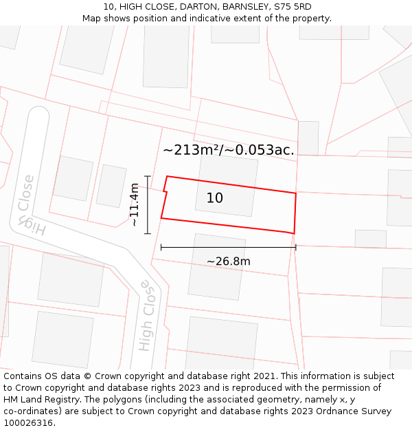 10, HIGH CLOSE, DARTON, BARNSLEY, S75 5RD: Plot and title map