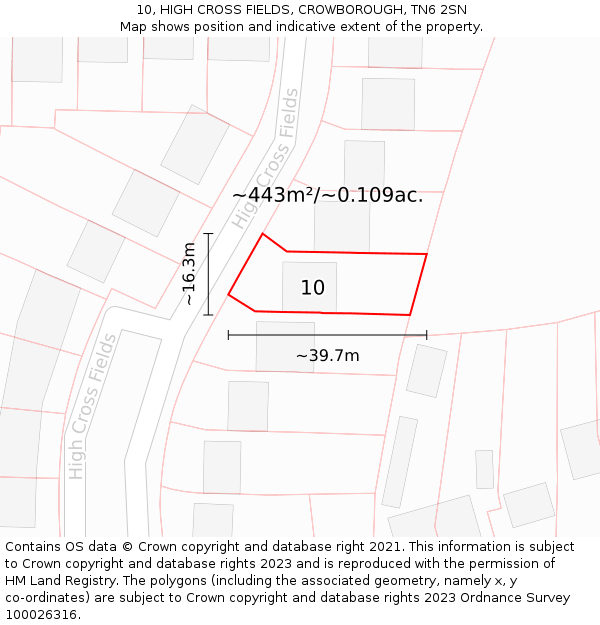10, HIGH CROSS FIELDS, CROWBOROUGH, TN6 2SN: Plot and title map