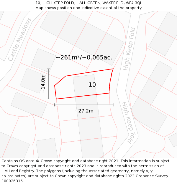 10, HIGH KEEP FOLD, HALL GREEN, WAKEFIELD, WF4 3QL: Plot and title map