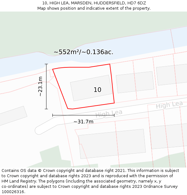 10, HIGH LEA, MARSDEN, HUDDERSFIELD, HD7 6DZ: Plot and title map