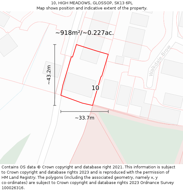 10, HIGH MEADOWS, GLOSSOP, SK13 6PL: Plot and title map