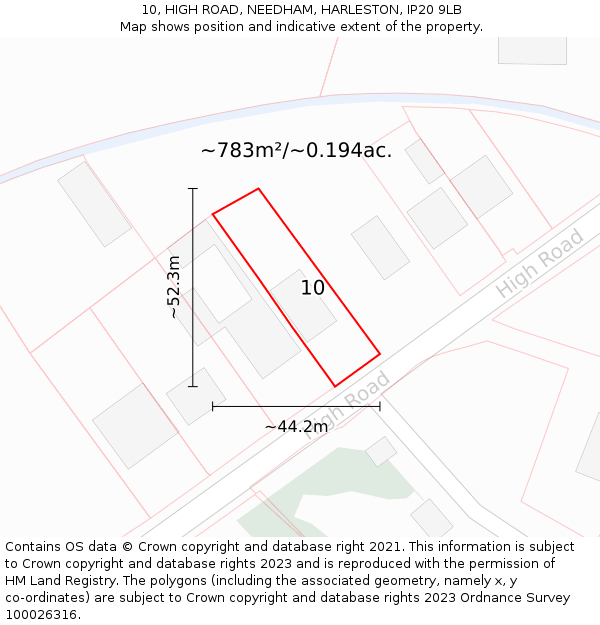 10, HIGH ROAD, NEEDHAM, HARLESTON, IP20 9LB: Plot and title map