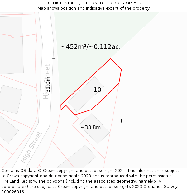 10, HIGH STREET, FLITTON, BEDFORD, MK45 5DU: Plot and title map