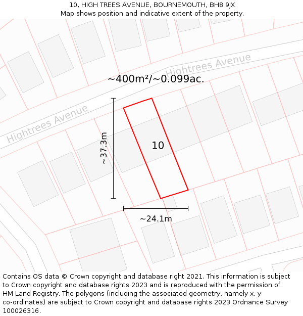 10, HIGH TREES AVENUE, BOURNEMOUTH, BH8 9JX: Plot and title map