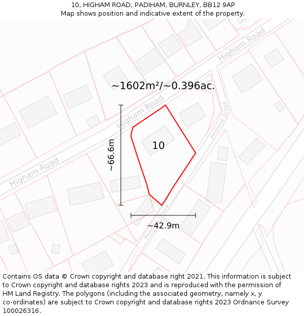10, HIGHAM ROAD, PADIHAM, BURNLEY, BB12 9AP: Plot and title map