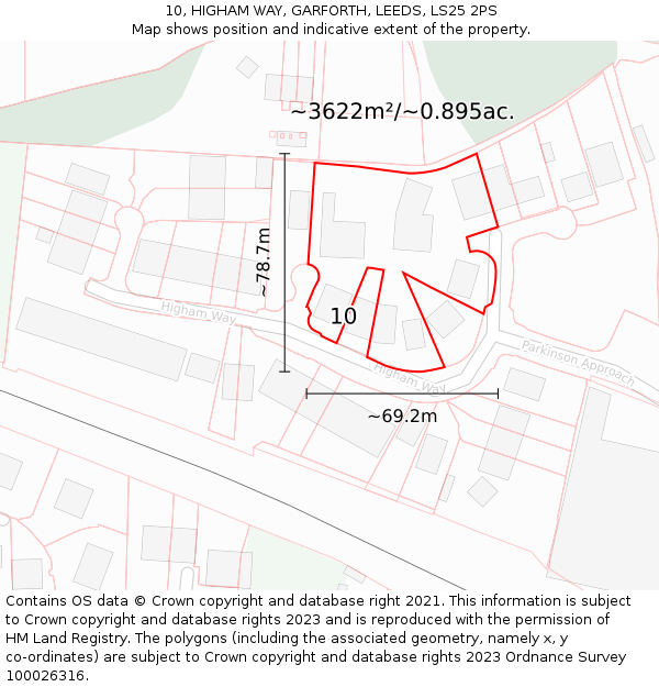 10, HIGHAM WAY, GARFORTH, LEEDS, LS25 2PS: Plot and title map