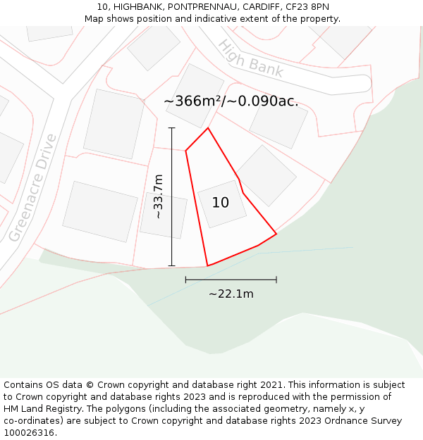 10, HIGHBANK, PONTPRENNAU, CARDIFF, CF23 8PN: Plot and title map