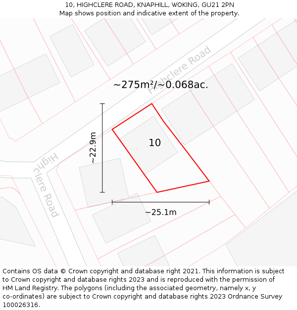 10, HIGHCLERE ROAD, KNAPHILL, WOKING, GU21 2PN: Plot and title map