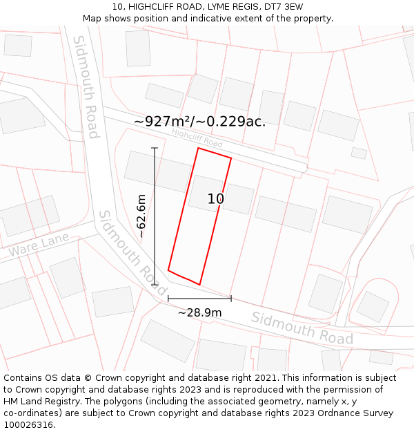 10, HIGHCLIFF ROAD, LYME REGIS, DT7 3EW: Plot and title map