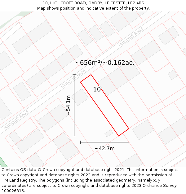 10, HIGHCROFT ROAD, OADBY, LEICESTER, LE2 4RS: Plot and title map