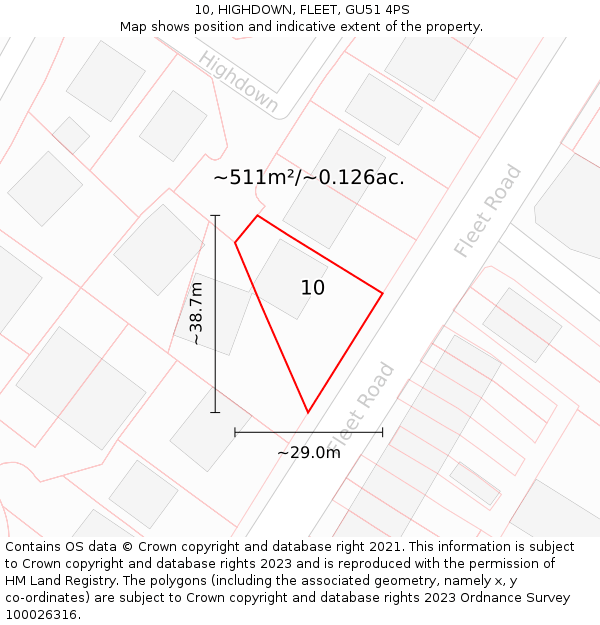 10, HIGHDOWN, FLEET, GU51 4PS: Plot and title map