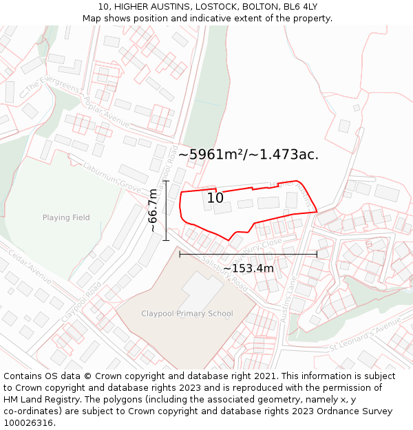 10, HIGHER AUSTINS, LOSTOCK, BOLTON, BL6 4LY: Plot and title map