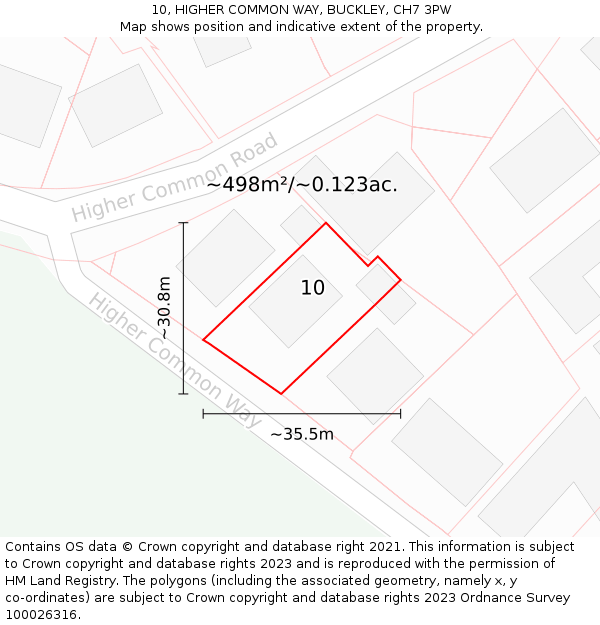 10, HIGHER COMMON WAY, BUCKLEY, CH7 3PW: Plot and title map