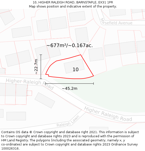 10, HIGHER RALEIGH ROAD, BARNSTAPLE, EX31 1PR: Plot and title map