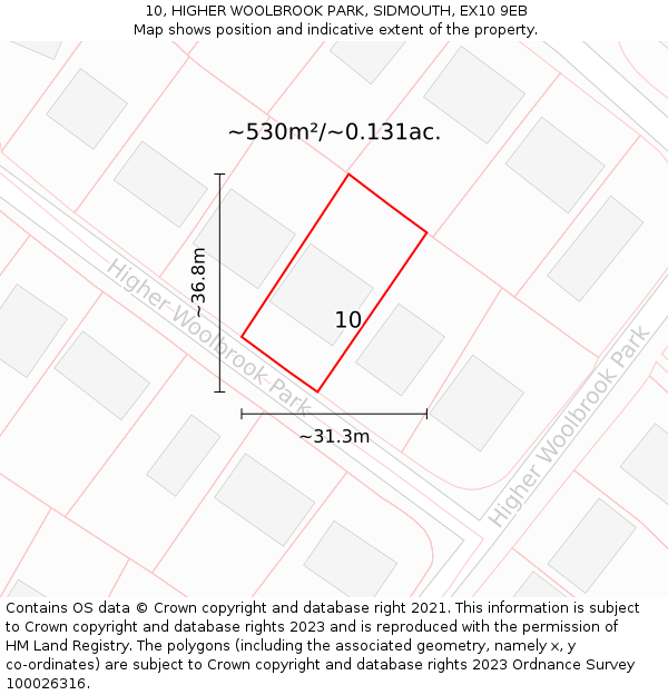 10, HIGHER WOOLBROOK PARK, SIDMOUTH, EX10 9EB: Plot and title map