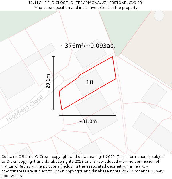 10, HIGHFIELD CLOSE, SHEEPY MAGNA, ATHERSTONE, CV9 3RH: Plot and title map