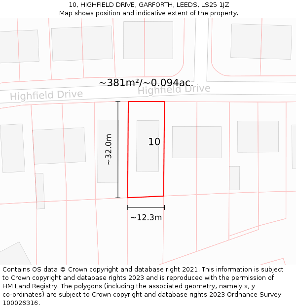 10, HIGHFIELD DRIVE, GARFORTH, LEEDS, LS25 1JZ: Plot and title map