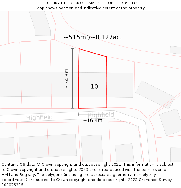 10, HIGHFIELD, NORTHAM, BIDEFORD, EX39 1BB: Plot and title map