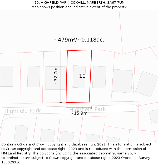 10, HIGHFIELD PARK, COXHILL, NARBERTH, SA67 7UN: Plot and title map