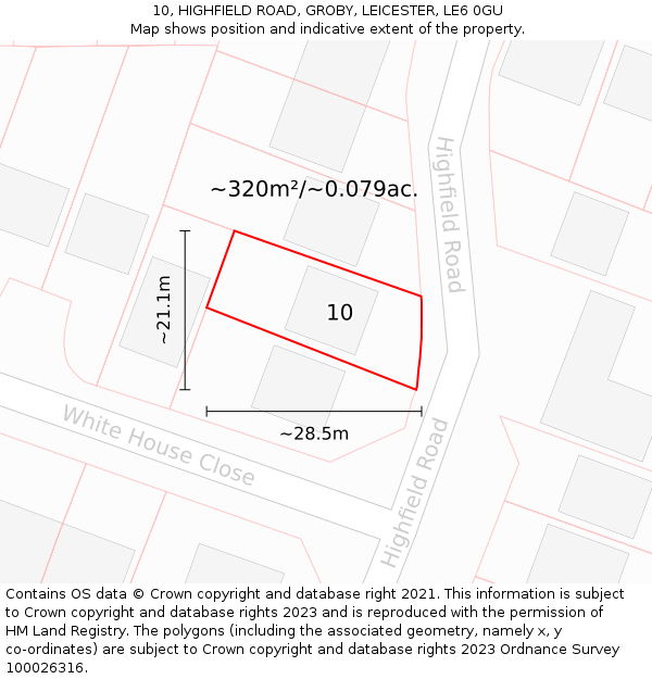 10, HIGHFIELD ROAD, GROBY, LEICESTER, LE6 0GU: Plot and title map