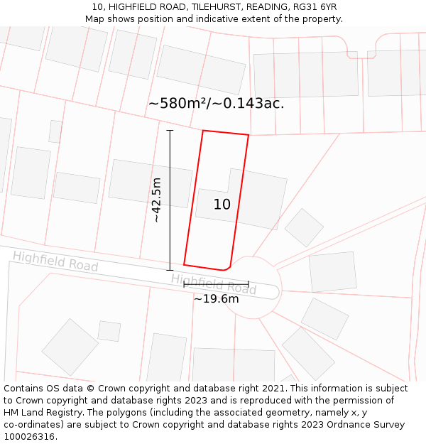 10, HIGHFIELD ROAD, TILEHURST, READING, RG31 6YR: Plot and title map