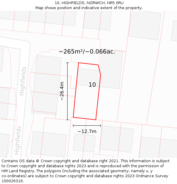 10, HIGHFIELDS, NORWICH, NR5 0RU: Plot and title map
