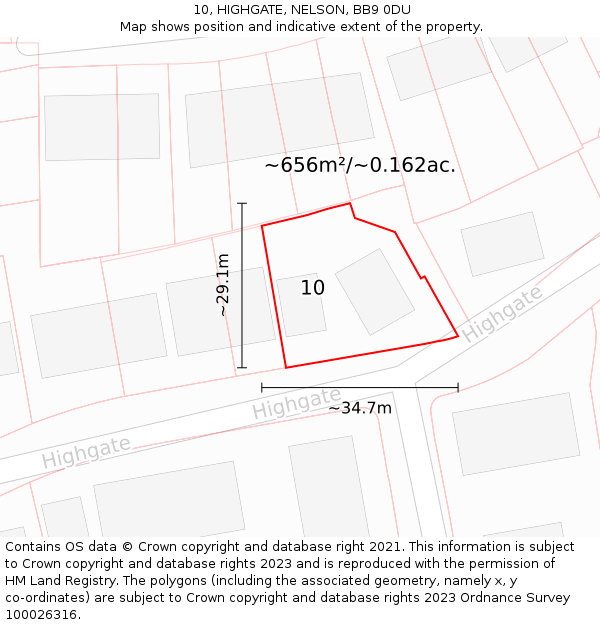 10, HIGHGATE, NELSON, BB9 0DU: Plot and title map