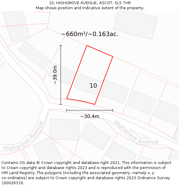 10, HIGHGROVE AVENUE, ASCOT, SL5 7HR: Plot and title map